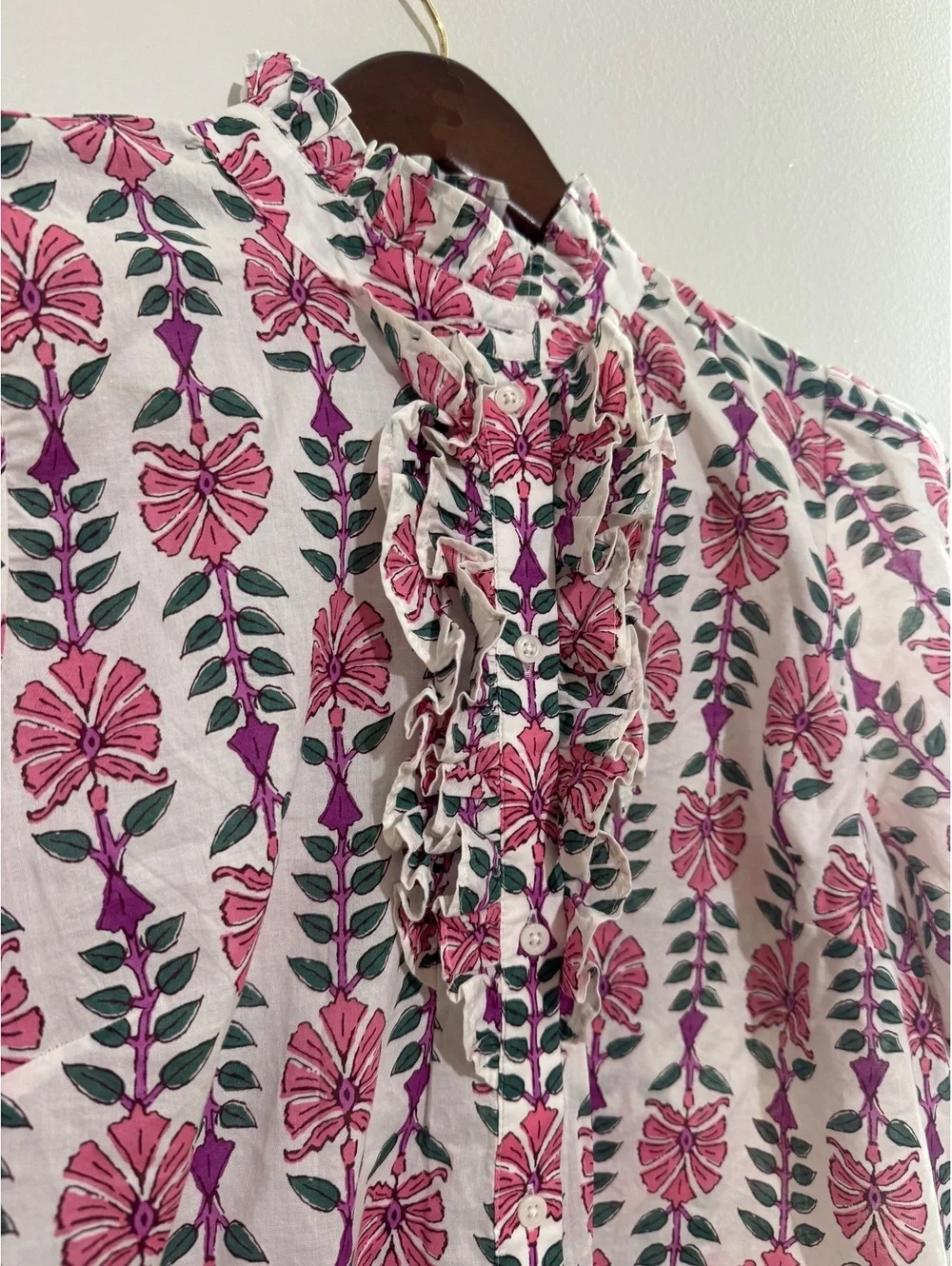 J.Crew Women's Floral Ruffle Front Button-Up Blouse Size Large